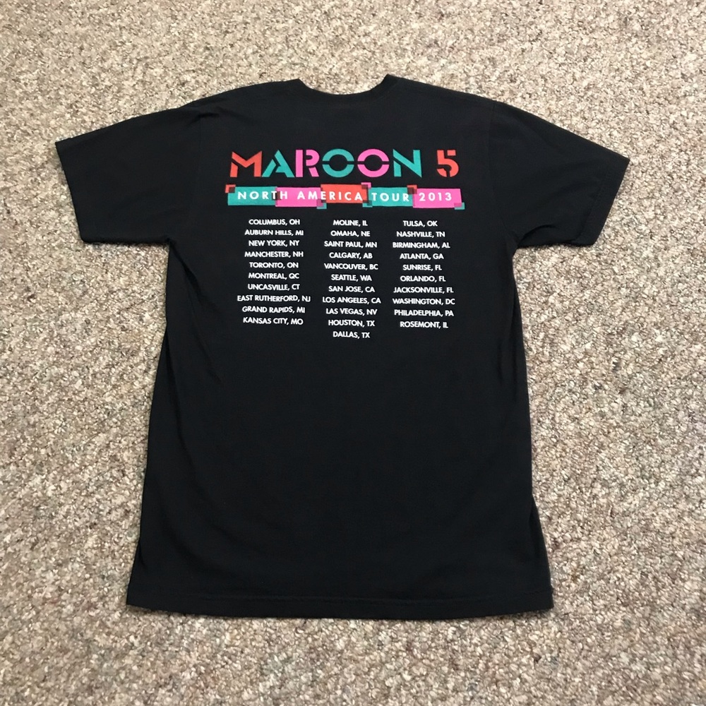 🎸 ‘13 Maroon 5 Maroon Five Band World Tour Columned Colors Tee Shirt - Picture 10 of 14
